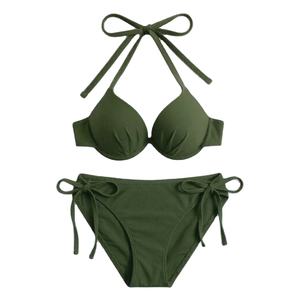 Custom Logo High Quality Bikini for Hot Women Girls Two Piece Clothing Fashion Solid Color Beachwear Sexy <b>Thong</b> Swimwear - Product Image 1