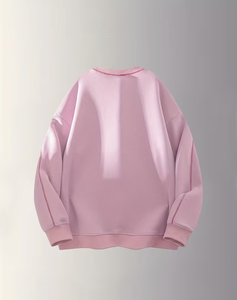 Pink Oversized Crew Neck Terry Knitted Pullover Solid Color Casual Sweatshirt Unisex Regular Fit Long Sleeve Breathable - Product Image 2
