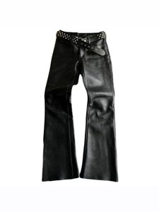 <b>Men's</b> High Waist Black <b>Flare</b> Pants With Belt Gothic Style Button Fly Autumn Wear - Product Image 2