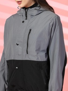 Blouson à capuche pour femme, color block, manches longues, coupe-vent, en polyester tissé, pour l'automne - Product Image 5