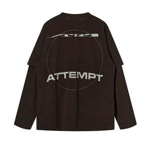 เสื้อยืดแขนยาวผู้ชายลำลอง ผ้าฝ้าย 100% สองชั้น พิมพ์ลายตัวอักษรขนาดใหญ่ ผ้า Worsted ถักทอ - Product Image 4