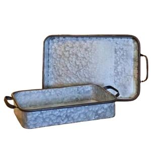 Juego de 2 bandejas galvanizadas más vendidas, bandejas navideñas de almacenamiento personalizadas de tendencia 2024, bandeja reutilizable para servir champán de hoja de hierro - Product Image 1