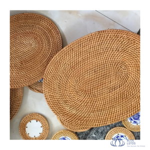 HIGH QUALITY Rattan <b>Placemat</b> Coaster Handwoven Eco-Friendly Heat Insulation Non for Waterproof Indoor/Outdoor Use Mat Supply - Product Image 1