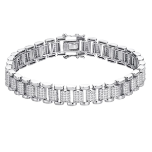 Luxury 925 Silver Rhodium Plated Chain <b>Bracelet</b> Baguette Cut Diamond Channel Setting Geometric Unisex Everyday Wear - Product Image 2