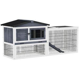 Recinto per Conigli a 2 Livelli per Interni/Esterni, Grigio Scuro, per Razze Giganti/Medie, Design Moderno, per Allevamento/Utilizzo con Porcellini d'India - Product Image 1