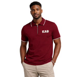 Polo Kappa Alpha Psi a 3 Lettere con Zip, Abbigliamento per Fraternità Greca Krimson, Vestibilità Atletica e Comfort Traspirante - Product Image 1