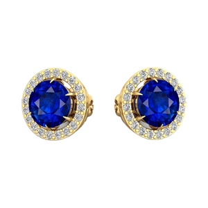 Piedras preciosas de zafiro azul cultivadas en laboratorio de diseño vintage y diamantes blancos reales Pendientes lujosos en oro de 18K Joyería nupcial fina - Product Image 1