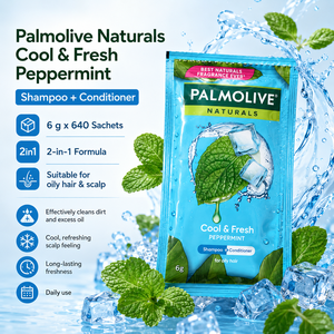 Shampooing Palmolive Naturals Cool & Fresh à la menthe poivrée 6g x 640 sachets |   Contrôle du sébum et rafraîchissement du cuir chevelu 2-en-1 - Product Image 1