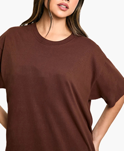 Women's Brown Loose Fit Crew Neck T-<b>Shirt</b> With <b>Flame</b> Logo Print Casual Short Sleeve 100% Cotton Jersey Fabric and online sale - Product Image 4