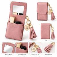 Mini trousse de maquillage de voyage avec double compartiment et porte-clés, pochette de beauté portable pour rouge à lèvres avec miroir