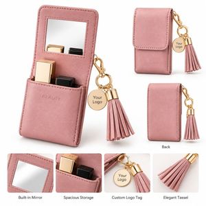 Mini trousse de maquillage de voyage avec double compartiment et porte-clés, pochette de beauté portable pour rouge à lèvres avec miroir - Product Image 5