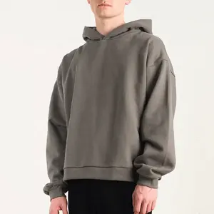 Sudadera con capucha extragrande OEM al por mayor, estilo crop top, con logo personalizado, sin cordón, de algodón grueso, con dobladillo sin rematar, para hombre - Product Image 5