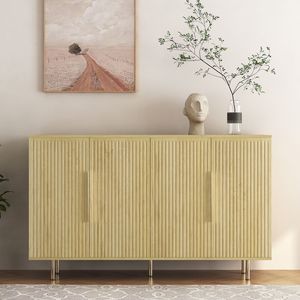 Credenza Moderna in Legno con Ripiani Regolabili, Grande Buffet e Consolle con Finitura Scanalata - Product Image 1
