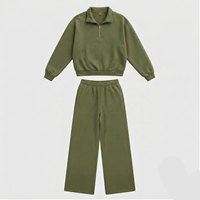 Ensemble de survêtement de luxe deux pièces pour femme, hiver, couleur unie, haut oversize à demi-zip, bas ample et décontracté, en molleton de coton doux et chaud, anti-UV
