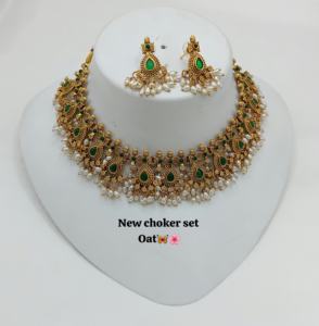 Collar chapado en oro con acabado antiguo, hecho a mano, con piedra roja y perlas, estilo Guttapusalu, gargantilla para novias, bodas, compromisos y fiestas. - Product Image 6