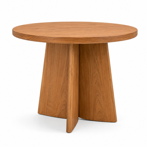 Table à manger scandinave moderne en teck massif, base sculpturale à trois pieds, écologique, imperméable, durable, 2 places, pour école - Product Image 2