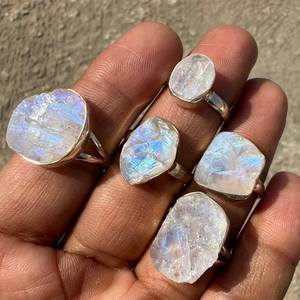 Raw Rainbow Moonstone <b>Ring</b> Sterling Silver <b>Crystal</b> <b>Ring</b> Handmade Jewelry Women Gift Elegant Minimalist Healing Stone <b>Ring</b> Boho C - Product Image 2