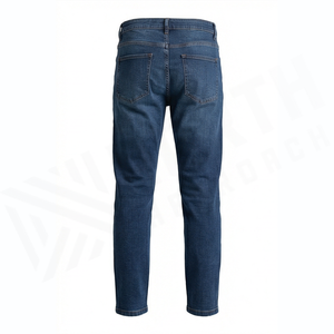 Jean en denim coupe droite délavé foncé pour homme, taille haute, coupe slim, en coton, style décontracté, pantalon d'automne - Product Image 4