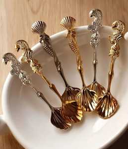 Juego de mini cucharas de latón dorado con mango de flor, libélula, estrella de mar y pájaro, cucharas para postre, café, té y bebidas, utensilios metálicos para remover. - Product Image 4