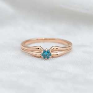 Natural Blue Topaz <b>Solitaire</b> <b>Ring</b> 925 Sterling <b>Silver</b> 14K Gold Plated Dainty Engagement Promise <b>Ring</b> December Birthstone - Product Image 5