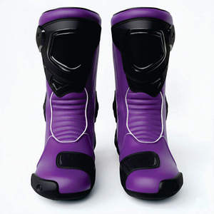 Bottes de moto unisexes violettes en cuir respirant, coupe-vent, grande taille, imperméables, pour toutes les saisons - Product Image 1