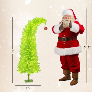 5 ft Bent Top Whimsical Christmas <b>Tree</b> with Prelit 200 <b>LED</b> Lights Pencil Xmas <b>Tree</b> Design Metal Base Red Ball Ornament - Product Image 3
