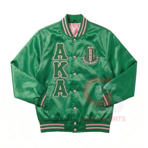 Chaqueta vintage AKA para mujer, estilo griego, rosa y verde, de satén, y chaqueta bomber de satén transpirable, tejida y bordada, para mujer. - Product Image 4