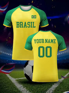 Maillot de football décontracté d'été à manches courtes pour hommes, T-shirt de supporter du Brésil, vente en gros par lot - Product Image 6