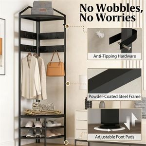 Corner <b>Shelf</b> and Clothes Hanger with Shoe Cabinet Functional Coat <b>Stand</b> - Product Image 4