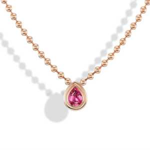 จี้เพชรทรงหยดน้ำสีชมพูทรงลูกแพร์ ประดับขอบแบบ Bezel Set พร้อมสร้อยแบบ Ball Chain ขนาด 3 มม. ทองคำแท้ 14K หรูหราสำหรับผู้หญิง ได้รับการรับรองจาก IGI - Product Image 6