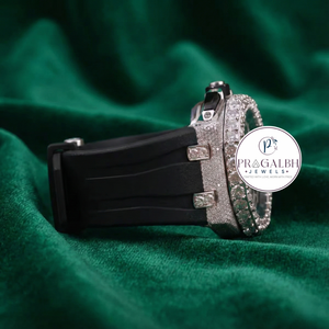 นาฬิกาข้อมือเพชรหรู Pragalbh Jewels รุ่น Iced Out Chronograph สายสแตนเลสและยาง สำหรับผู้ชาย - Product Image 3