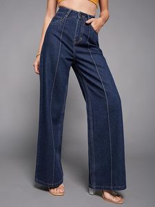 Jeans en denim extensible pour femmes, coupe large, taille haute, longueur normale, effet sculptant - Product Image 2