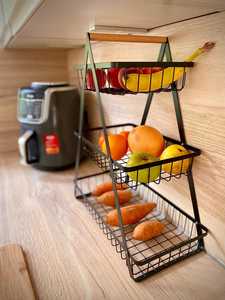 Panier de rangement contemporain à 3 niveaux en métal noir pour fruits et légumes, élégant organisateur de cuisine, support pour bols - Product Image 3