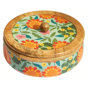 Handcrafted Mango Wood Chapati Box with Enamel Paisley Lid Premium Round Roti Casserole Hot Pot for Kitchen & <b>Dining</b> <b>Table</b> - Product Image 2