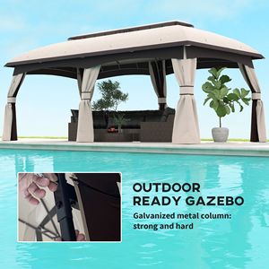 Gazebo da Giardino Beige 3x6m con Tetto Ventilato, Tenda da Esterno con Zanzariera e Tende per Villa, Cortile e Giardino - Product Image 6