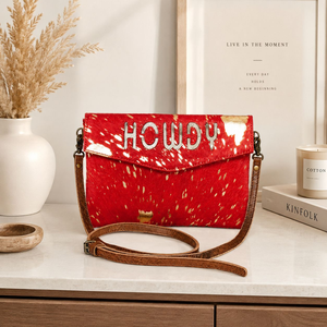 Bolso de Mano Tipo Clutch con Asa Cruzada de Piel de Vaca para Mujer, Hecho a Mano, de Cuero Genuino, Estilo Rodeo Rústico - Product Image 3