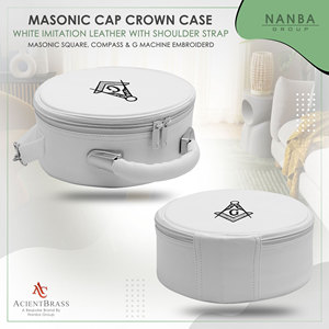 Estuche para Gorra Masónica de Imitación de Cuero Blanco con Emblema Bordado de Cuadrado, Compás y G - Product Image 6