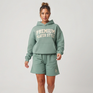 Ensemble sweat à capuche et short en molleton 500 g/m² pour homme et femme – Survêtement hiver tendance, coupe ample et oversize - Product Image 5