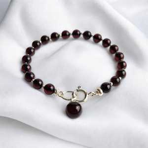 Natural Black Cherry Baltic Amber <b>Silver</b> Charm <b>Bracelet</b> Red Gemstone Dainty Minimalist Jewelry For Women - Product Image 2