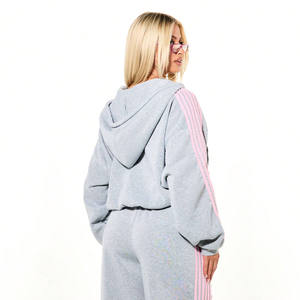 Ensemble de survêtement polaire gris rose pour femme, coupe ample, manches longues, avec pantalon de jogging décontracté, poches latérales et cordon de serrage - Product Image 3