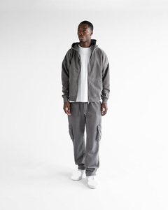 Sudadera con capucha y cremallera completa para hombre, estilo oversize, gris lavado, con bolsillos delanteros, de algodón grueso, estilo streetwear, OEM - Product Image 1