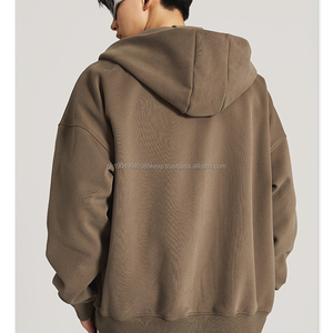 Sweat à capuche zippé en éponge française poids lourd pour hommes personnalisable avec fermeture éclair intégrale pour impression bouffante coton de haute qualité pour l'hiver - Product Image 3