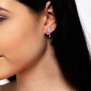 14K Rose Gold Plated Diamond Earrings Round Cut Floral Design Women's Wedding Jewelry Romantic Style - Product Image 4