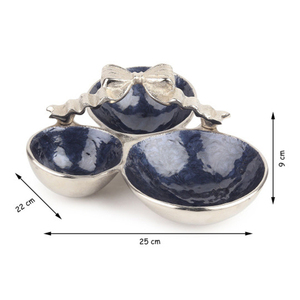 Elegante plato de tres compartimentos con diseño de perlas azules y asa plateada para decoración del hogar y servicio. - Product Image 3
