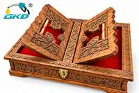 Boîte à Coran en bois écologique faite à la main, design islamique sculpté, étui de rangement doublé rouge, décoration de table rectangulaire traditionnelle pour la maison