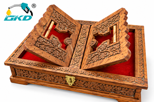 Boîte à Coran en bois faite à la main GKD, écologique, design islamique, avec doublure rouge, étui de rangement traditionnel rectangulaire pour table, maison, retraite - Product Image 1