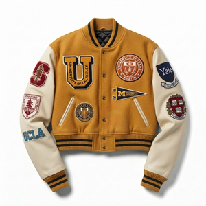 Chaquetas universitarias de lana premium con mangas de cuero, parche de chenilla personalizado, bordado, parche bordado al por mayor, chaquetas varsity - Product Image 1