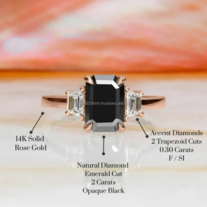 Half Eternity <b>Black</b> Diamond Engagement Band 14K Rose Gold Stackable Wedding <b>Ring</b> Natural Diamond Jewelry for Women - Product Image 2