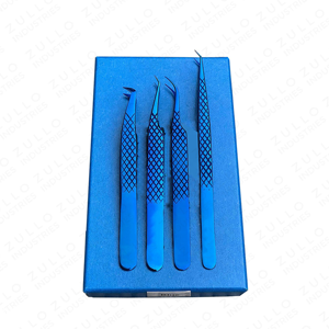 Diamond Grip 4PCS Volume <b>Lash</b> Extension Tweezers Set Stainless Steel Plasma Blue Eyelash Tweezers Professional <b>Kit</b> - Product Image 2