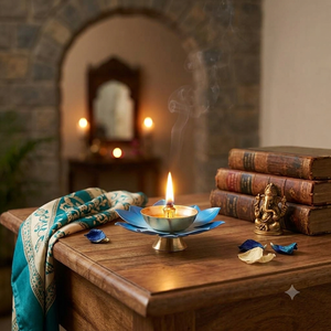 Handcrafted Azure Lotus Brass Diya Decorative Pure Lamp Traditional Indian Pooja Article Festival Home Decor Wholesale Suppliers - Product Image 4